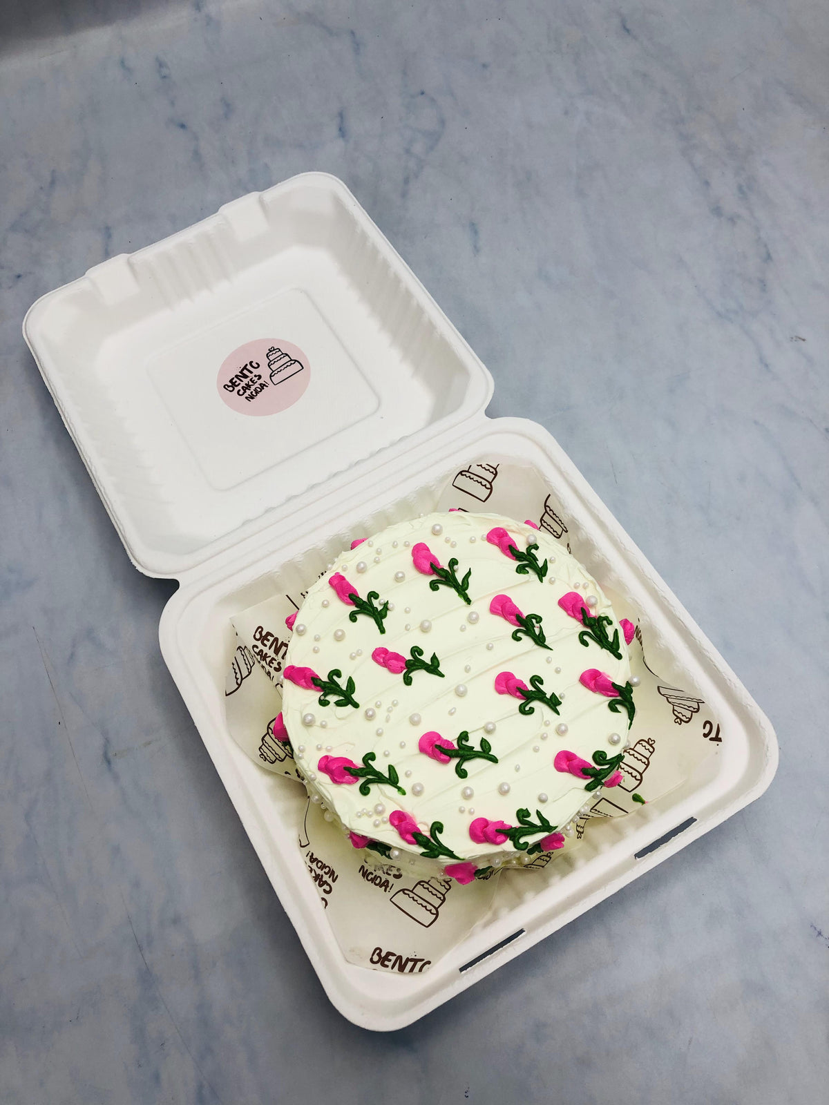 Beautiful Pink Floral Theme Bento Cake