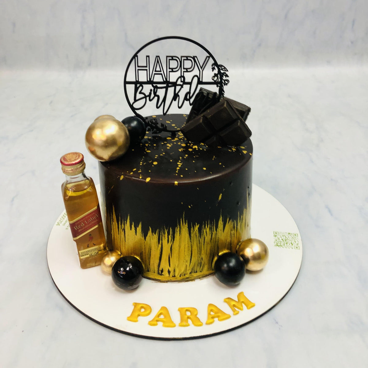 Golden Black Men's Alcoholic Theme Cake