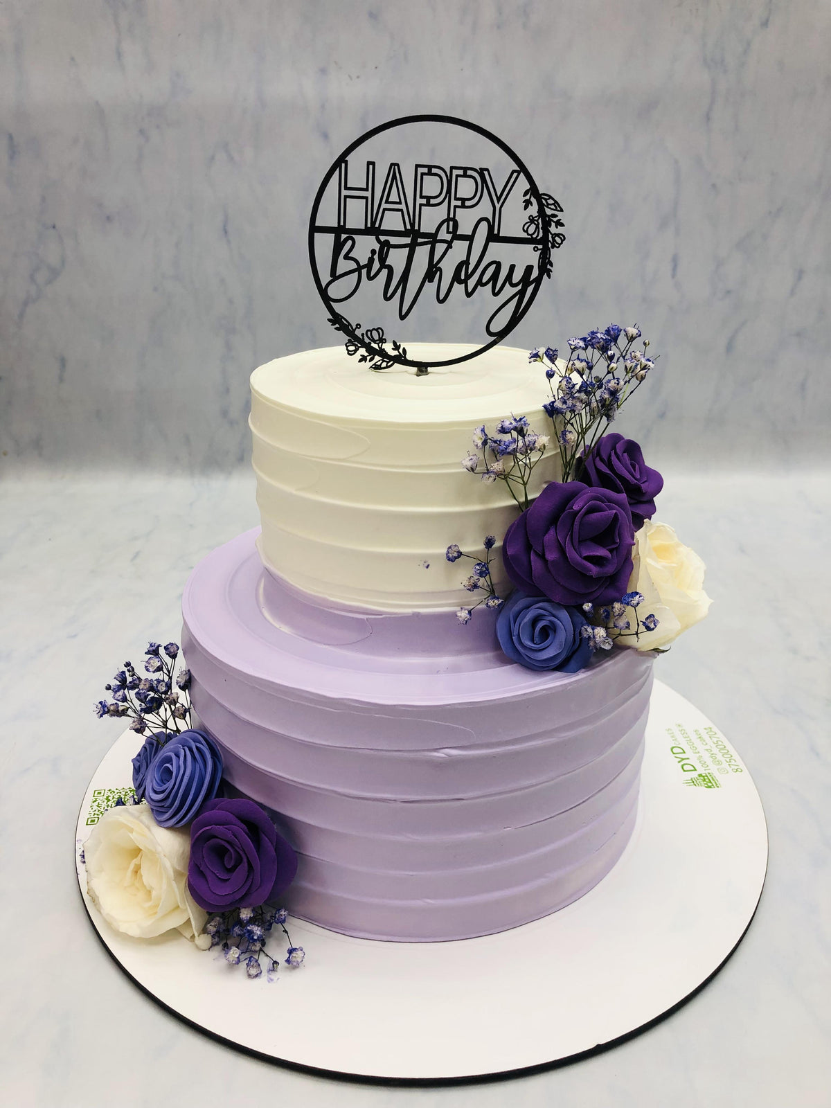 Purple White Floral Birthday Cake