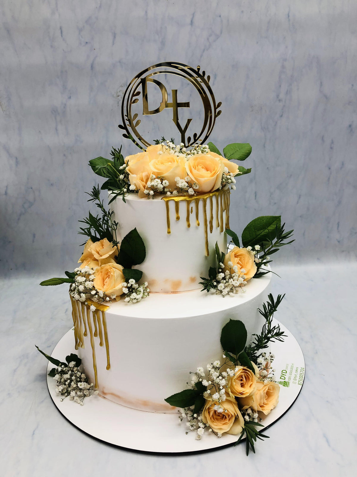 Beautiful Orange Floral Engagement Cake