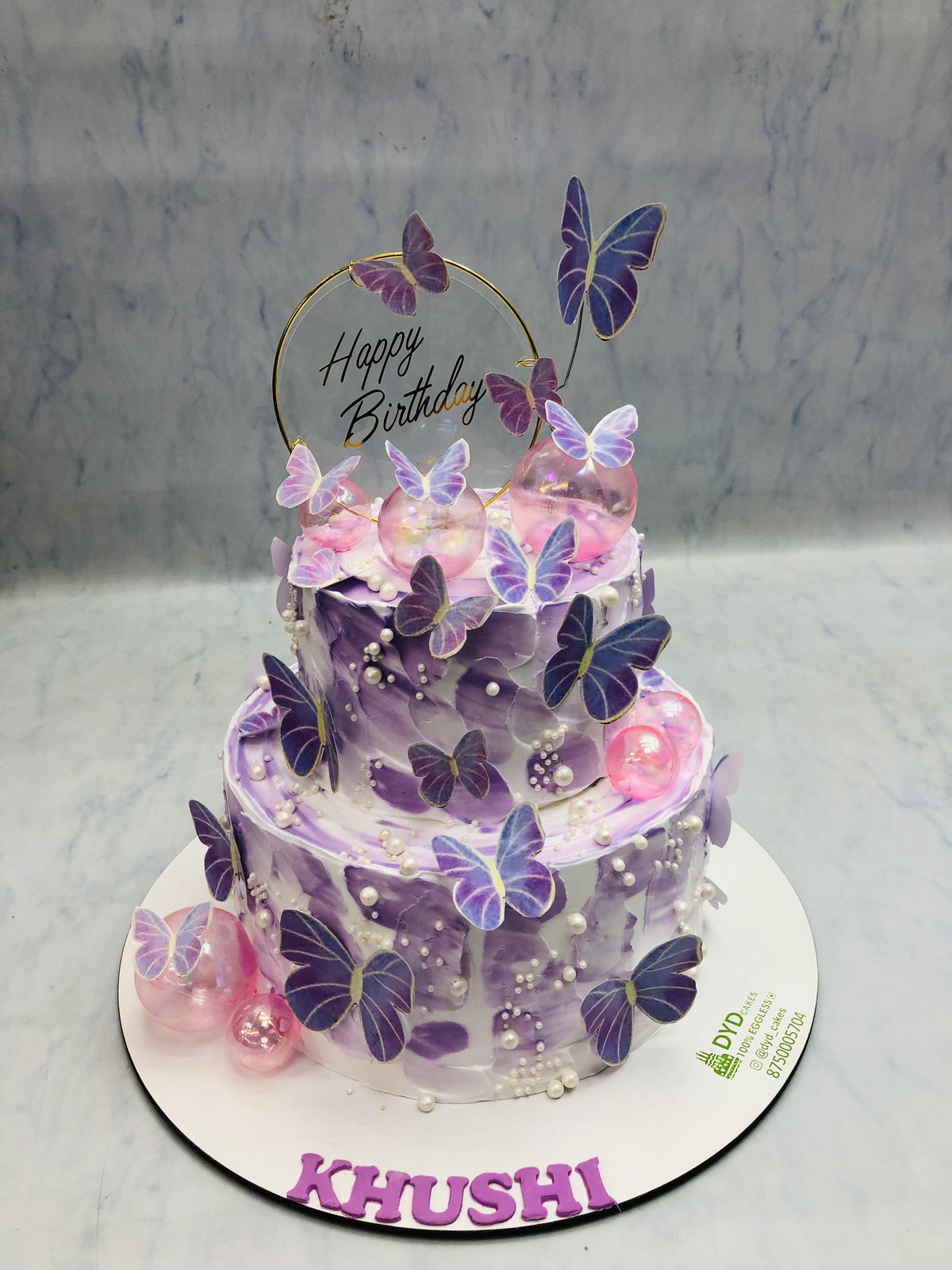 Aesthetic Purple White Butterflies Cake