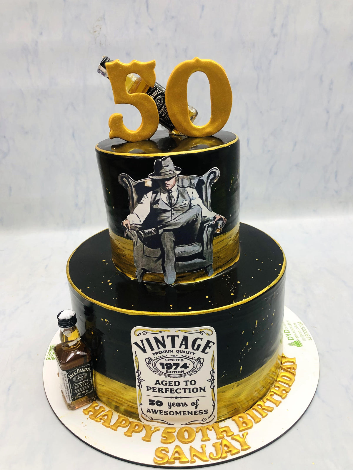 Vintage Black Golden Alcoholic Theme Cake