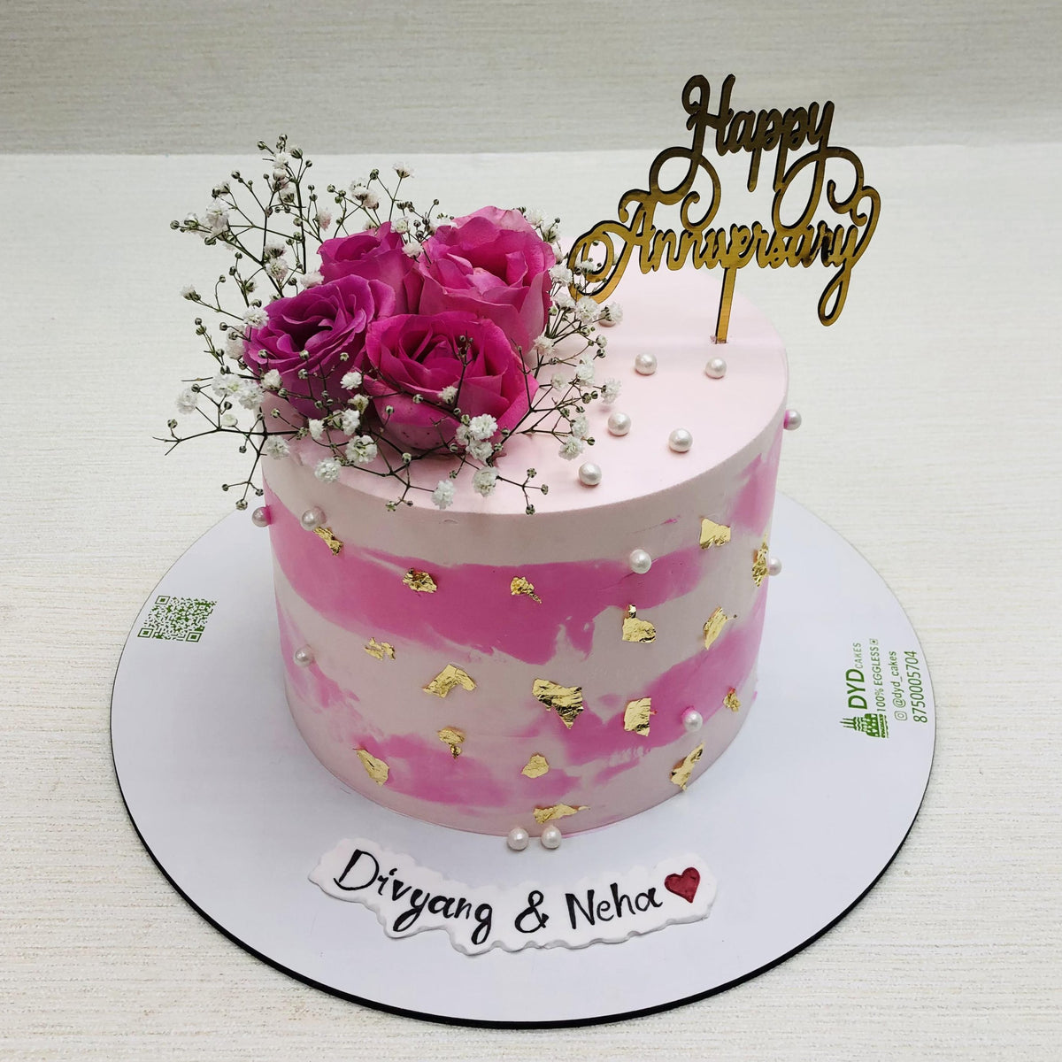 Pink Roses Beautiful Anniversary Cake