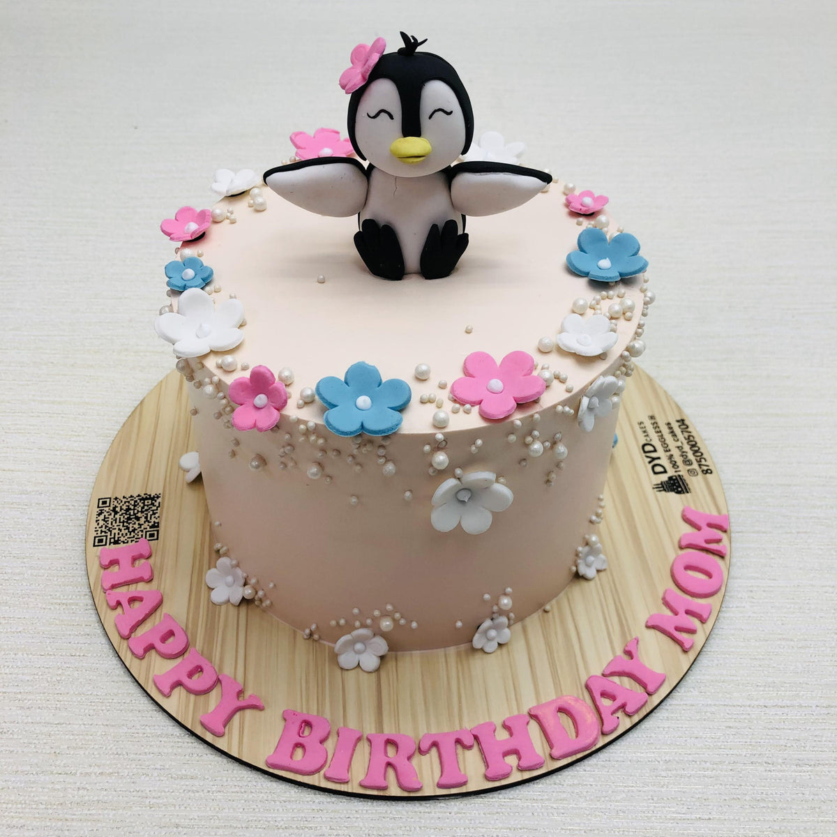 Penguin Floral Theme Birthday Cake