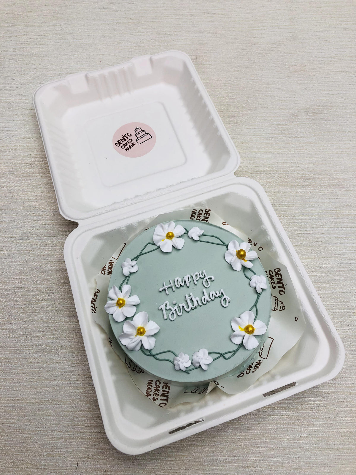 Floral Theme Grey Bento Cake