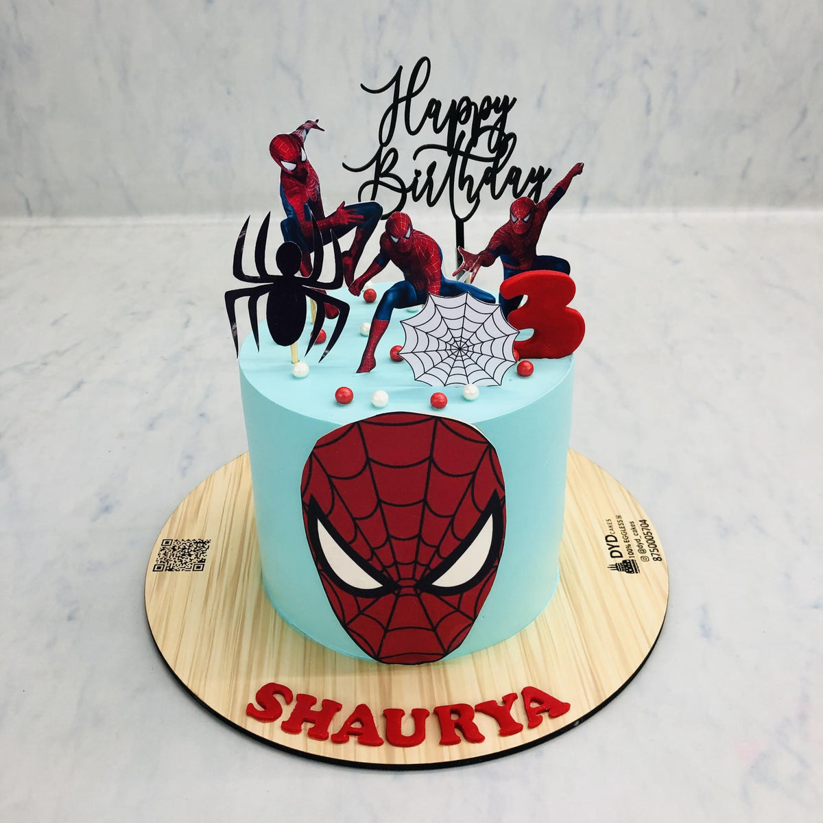 Spiderman Theme Blue Birthday Cake