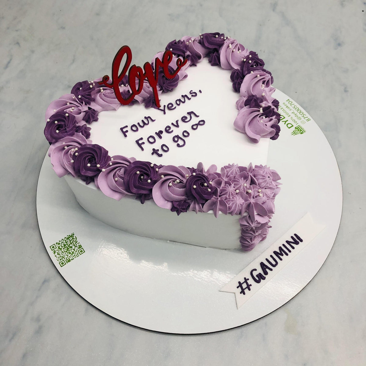 Purple Floral Anniversary Heart Cake