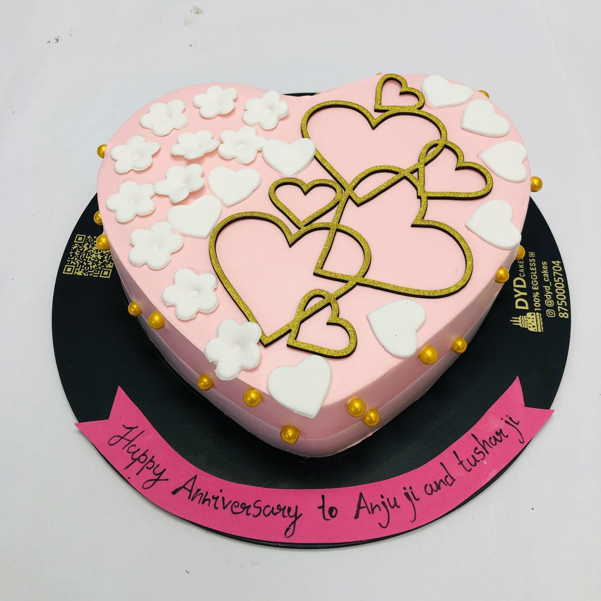 Beautiful Pink Heart Anniversary Cake