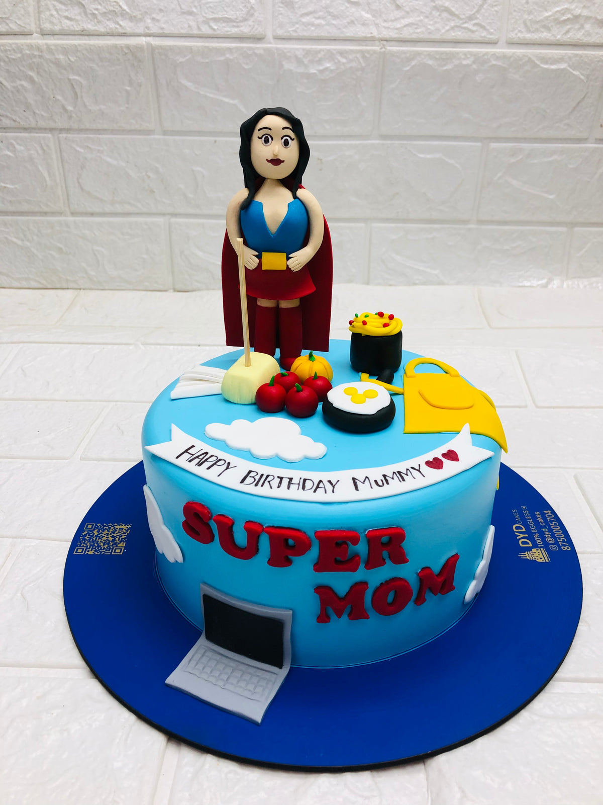 Super Mom Theme Blue Cake