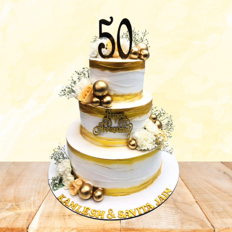 White Golden Anniversary Cake