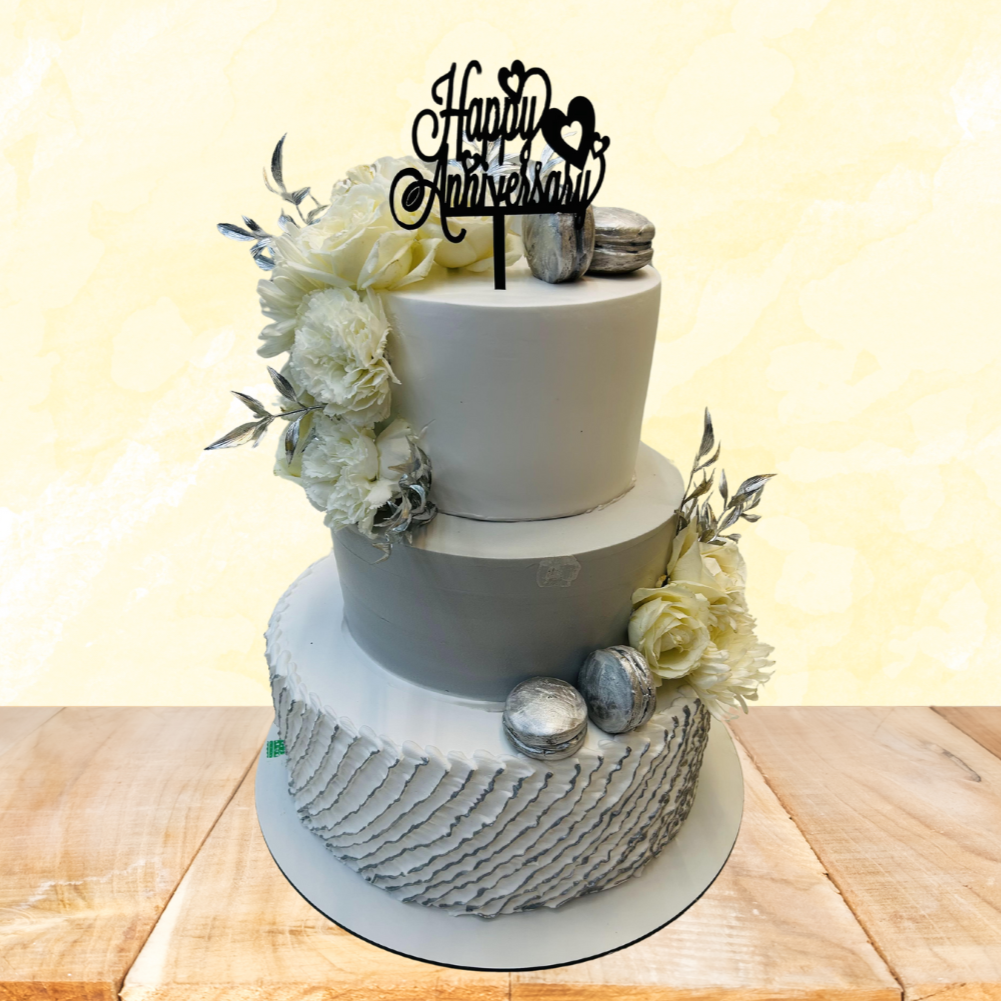 Anniversary Theme Grey Cake