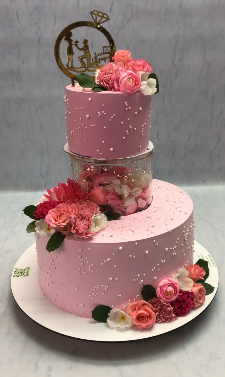 Amazing 2 Tier Pink Flowers Cake