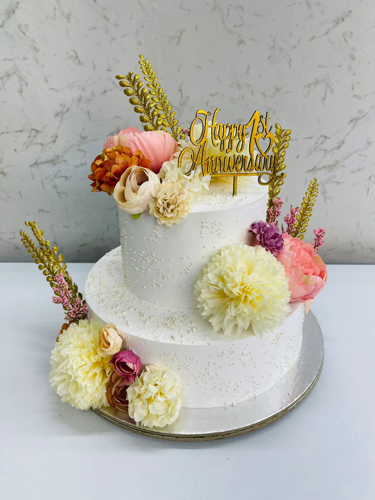 Beautiful Flowers Designer White Cake